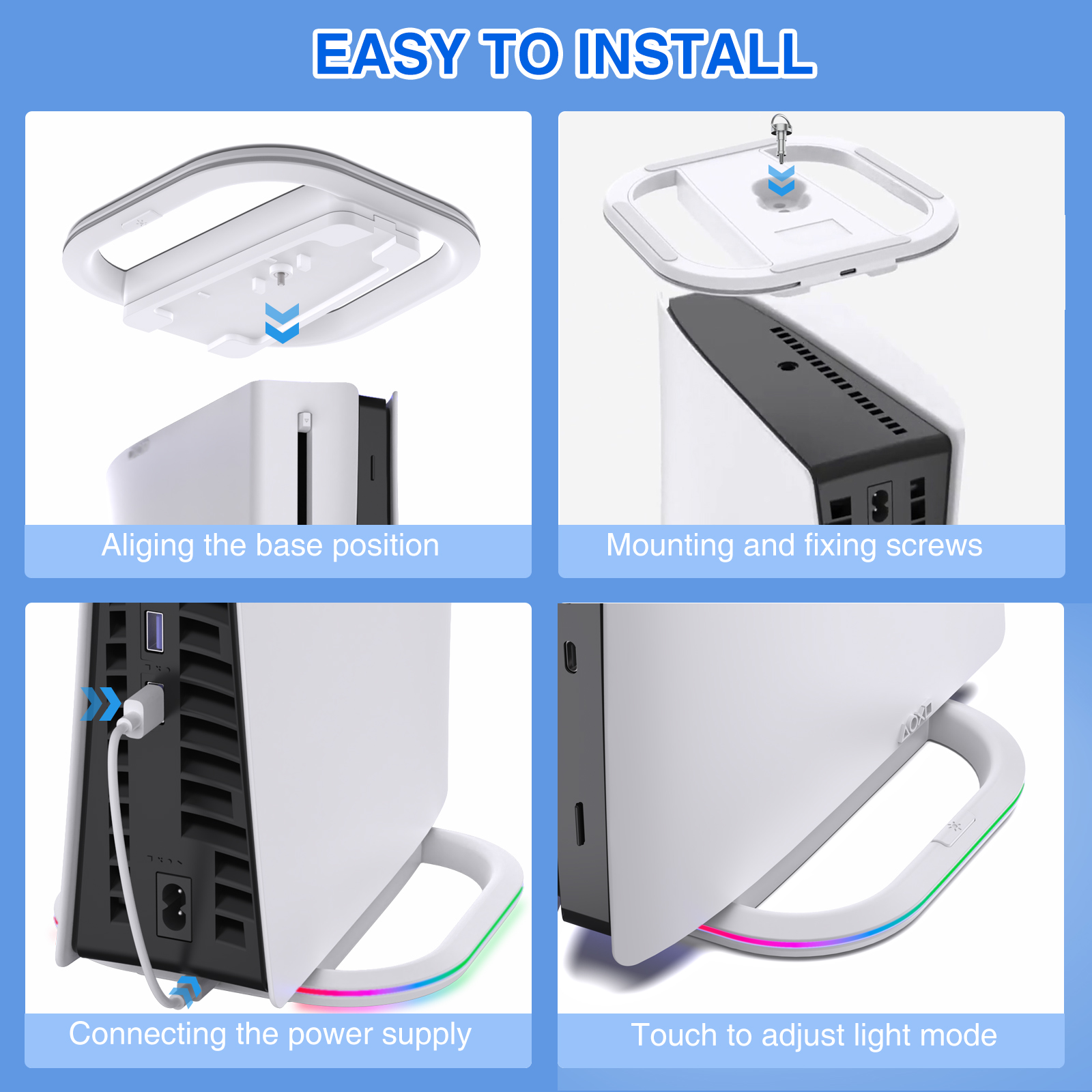 PS5 Vertical RGB 7 Modes Light Stand Sturdy Base Easy Install for PS5 Slim Playstation 5 Console